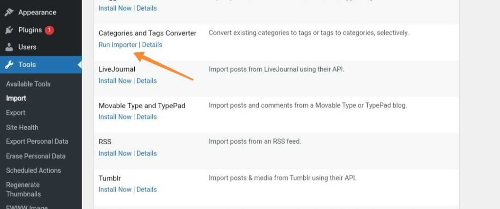convert tags to categories wordpress run imorter optimized