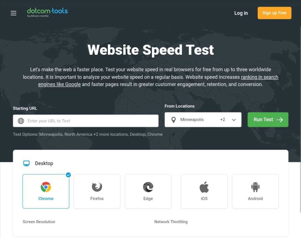 dotcom tools for website speed test optimized